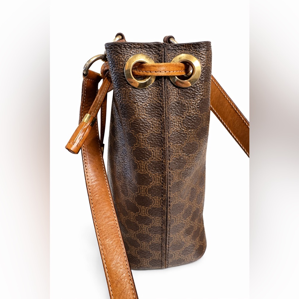 Vintage CELINE Paris Macadam Bucket Bag Brown Monogram Leather Italy 90s Bag - Picture 4 of 13